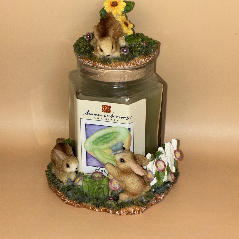 VTG HOME INTERIORS & GIFTS Honeydew 7.5 Oz JAR CANDLE W/ DECORATIVE HOLDER & LID